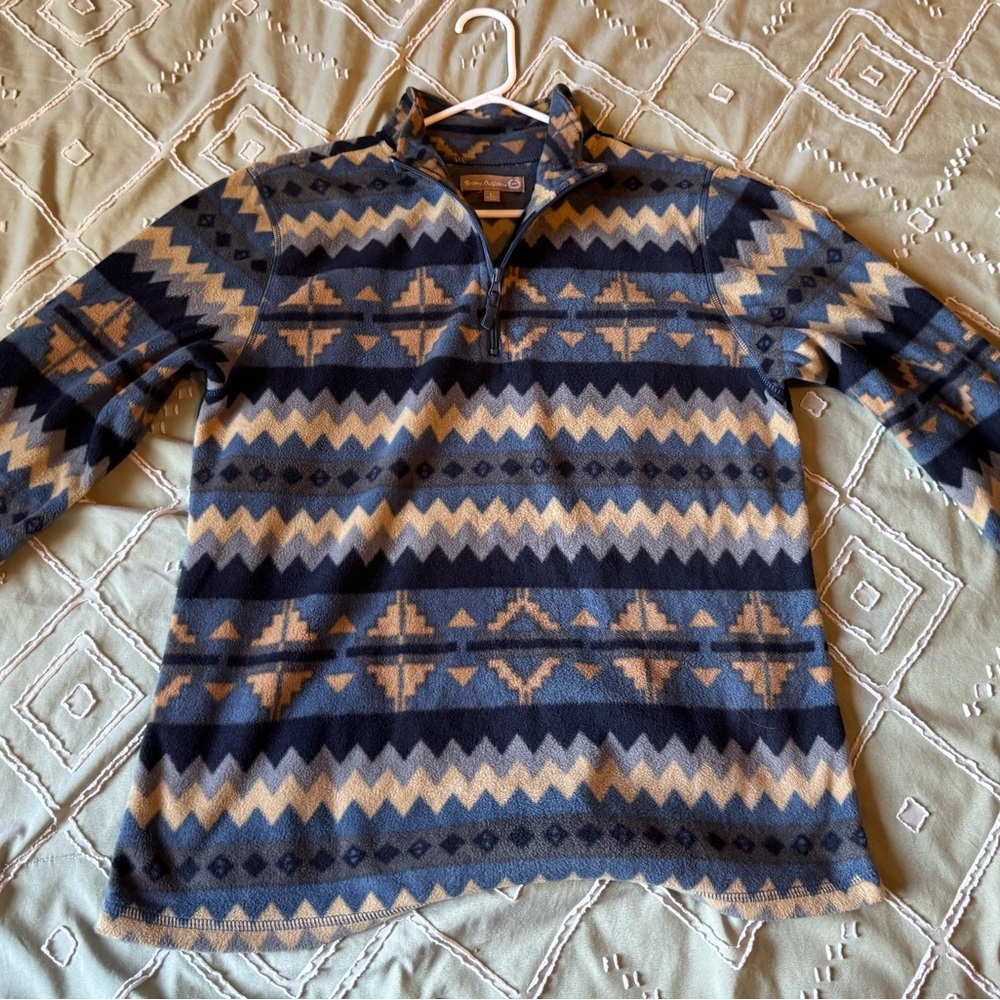 Quarter-Zip Teddy Jacket in Navy & Cream by L.L.Bean
